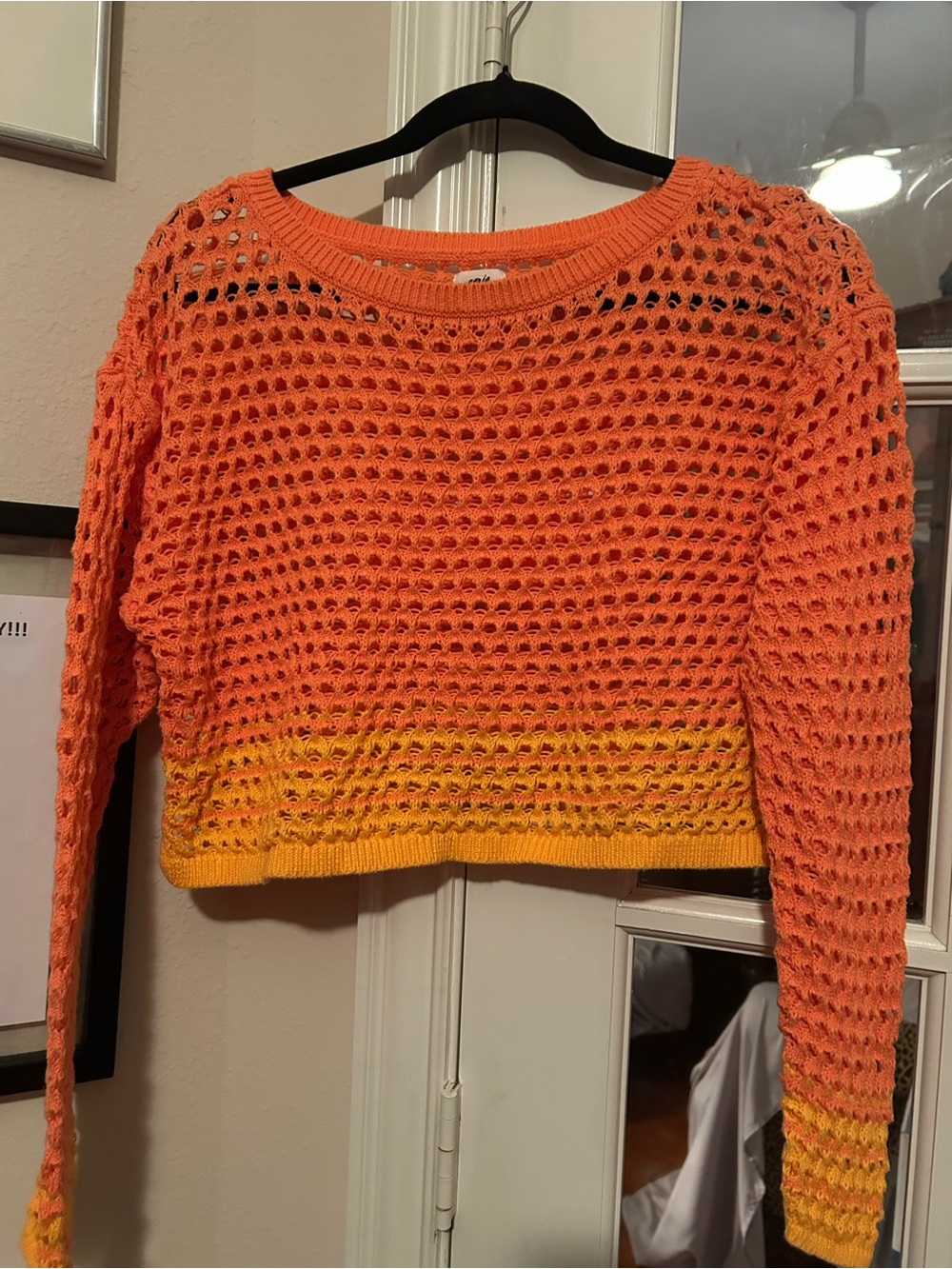 aerie Orange to Yellow Open-Knit Scoop Neck Sweater